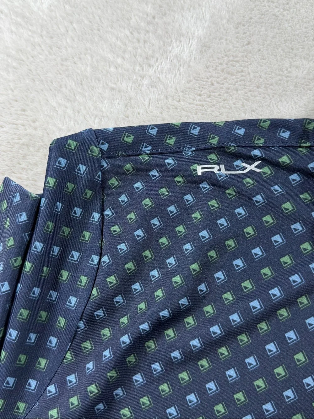 RLX Ralph Lauren Womens Geometric Golf Polo Shirt L Navy Tailored Fit